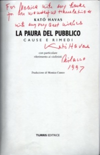 La paura del pubblico, di Kato Havas - Frontespizio con dedica